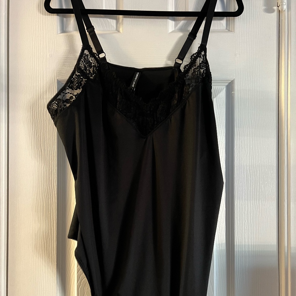 Torrid Black Microfiber Deep V Bodysuit-- Size 3